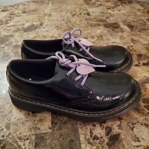Dr. Martens Junior 1461 Heart Black Glossy Shimmer Oxford Shoes Girls sz 5